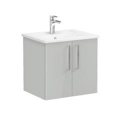 Vitra Root Lavabo Dolabı, kapaklı, 60 cm, Parlak İnci Grisi, köşeli lavabolu